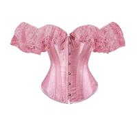 Qianderer Women's Lace Up Boned Overbust Corset Bustier Lingerie Bodyshaper Top Waist Trainer Costume Tops (Cc Pink, M)