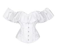 Qianderer Women's Lace Up Boned Overbust Corset Bustier Lingerie Bodyshaper Top Waist Trainer Costume Tops (Cb White, XS)