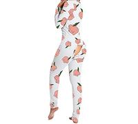 Qianderer Women's Long One Piece Pajamas Butt Button Back Flap Sexy V Neck Jumpsuit Romper Bodycon Bodysuit Sleepwear (Bb White Apple, S)