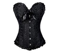 Qianderer Women's Overbust Sweetheart Lace Up Corset Bustier Top Push Up Bodysuit Bustier Shapewear Lingerie Corsets Cinchers (Aa Black, M)