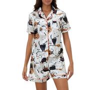 Qianderer Womens Pajamas Set Graphic Print Short Sleeve Button Down 2 Piece Silk Pjs Shorts Set Loungewear Sets Sleepwear (Bb Ivory, S)