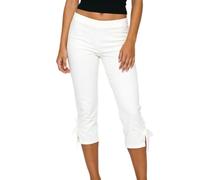 Qianderer Women's Split Capri Leggings Low Waisted Skinny Leg Bow Tie Up Cropped Shorts Casual Yoga Going Out Dressy Capri Pants (Ba White, M)