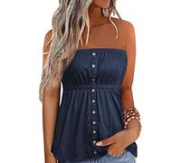 Qianderer Womens Strapless Bandeau Tank Tops Tube Tops Floral Tanks Smocked Ruffled Backless Pleated Summer Casual Sleeveless Vest Tops (Bb Blue, XL)
