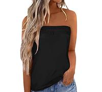 Qianderer Womens Strapless Bandeau Tank Tops Tube Tops Floral Tanks Smocked Ruffled Backless Pleated Summer Casual Sleeveless Vest Tops (Ca Black, S)