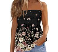 Qianderer Womens Strapless Bandeau Tank Tops Tube Tops Floral Tanks Smocked Ruffled Backless Pleated Summer Casual Sleeveless Vest Tops (Da Black, 2XL)