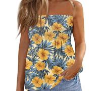 Qianderer Womens Strapless Bandeau Tank Tops Tube Tops Floral Tanks Smocked Ruffled Backless Pleated Summer Casual Sleeveless Vest Tops (Da Light Blue, M)