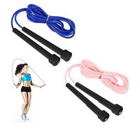 Qianeffort 2Pcs Adjustable Skipping Rope, Kids & Adults, Pink+Blue, PVC & Plastic Handle, Tangle-Free, 9ft, Gym, Fitness, Boxing