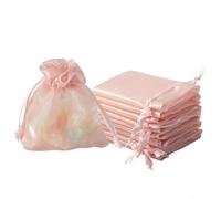 QIANF 20 Pcs Pink Small Organza Bags 3X4 inch for Wedding Favors with Drawstring, Mini Mesh Gift Bags Jewelry Pouch for Candy Bridal Shower Party Favor Baby Shower Christmas