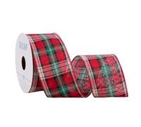 QIANF Burlap Plaid Wired Edge Ribbons 2.5" x 10 Yards, Buffalo Check Christmas Ribbon for Christmas Tree Decoration, Bow Making, Gift Wrapping, Wreath, DIY Craft, Farmhouse Home Deor, Red/White/Green