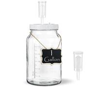 Qianfenie 1 Gallon Large Fermentation Jars with Airlocks and Airtight SCREW Lid, Wide Mouth Glass Jars with Scale Mark, Heavy Duty Fermentation Lid with Silicone Gaskets and Seal, Pickle Jars