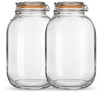 Qianfenie Glass Jars with Airtight Lids, 2 Pack - 1 Gallon Wide Mouth Storage Mason Jars with Hinged with 1 Replacement Silicone Gaskets for Fermenting, Canning, Preserving