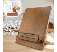 Qiang Ni Recipe Book Stand: Cookbook Stand Wood Cookbook Holder Cutting Board Style - Rustic Adjustable Recipe Holder Stand for Kitchen Counter - Shallow Wood