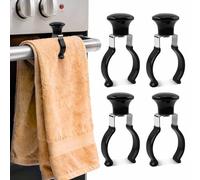 Qiang Ni Tea Towel Clips - 4 Pack Stainless Steel & Wood Kitchen Towel Holders, Heat Resistant & Non-Slip Silicone Grips for Oven Handle, Cooker, Dishwasher
