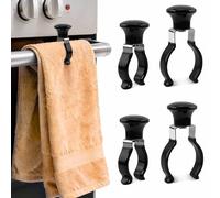 Qiang Ni Towel Clips Kitchen - 4-Pack Black Rust-Resistant Prevents Towel Falling - Multipurpose Use for Oven,Stove,Dishwasher,Bathroom Rack - Gift for Housewife
