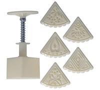 QiaNgshuAikj Moon Cake Mold Press 50g with 5 Stamps, Triangle Shape Decoration Tools for Baking DIY Cookie Biscuits for Bath Bombs