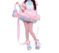 QIANGYTHENKO French Lockable Sissy Dress Satin Multi-Layer Fluffy Maid Uniform Crossdressing for Role-Playing Party