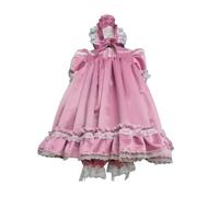QIANGYTHENKO French Satin Doll Dress for Girl Maid Style with Pink Flowers Hats Dust-Proof for Cosplay Party Daily Wear