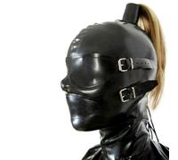 QIANGYTHENKO Latex Mask Rubber Hood with Cover Detachable Mouth Plug Headgears with Wigs Handmade Costume Customized