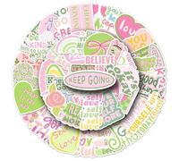 QIANGZHUO-50 Pieces Danish Pink Learning Inspiration English Doodle Small Fresh Short Sentence Decoration Luggage Laptop Waterproof Vinyl Sticker