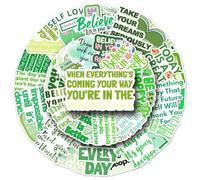 QIANGZHUO-50 Pieces Green Inspirational English Graffiti Sticker Slogan Decorative Clip Thin Notebook Mobile Phone Water Bottle Waterproof Sticker