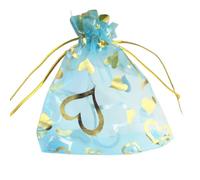 QIANHAILIZZ 100 pcs 3.5 x 4.7 Inch Flower Heart Organza Jewelry Gift Pouch Candy Pouch Drawstring Wedding Favor Bags (turquoise gold heart)