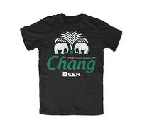 QIANHANTANG Chang Beer Thailand Elephant Bangkok Logo Hangover Fun Cult Unisex 100% Cotton Short-Sleeve T-Shirts Black XL