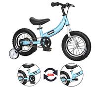 Qiani Balance Bike 2 in 1 for Toddlers,Kids 2 3 4 5 6 7 Years Old,Balance to Pedals Bike,12 14 16 inch Kids Bike,with Pedal kit,Stabilisers,Brakes (Blue, 14 inch)