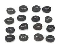 Qianjyvous 16Pcs Engraved Pebbles Black Matte Rune Divination Set, Meditation Stones with Engraved Lettering, Smooth Natural Pebbles for Mindfulness and Spiritual Practice