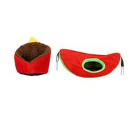 Qianjyvous Hamster Sofa Nest and Hammock Hanging Bed Set, Small Pet Rest Play Nest, Flannelette & Sponge Guinea Pig Hammock with Hooks, for Hamsters, Gerbils, Dwarf Rabbits (Red)