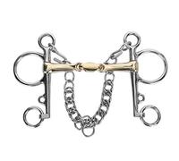 Qianjyvous Stainless Steel Pelham Bit, Double Jointed Horse Bit with Silicone Brass Mouthpiece, Decorative Stainless Steel Chain, for English Riding and Show Jumping