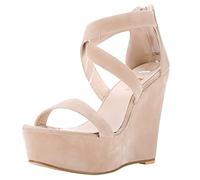QIANKUN Ladies Sandals Nude New Thick Sole Cashmere Gladiator Sandals Wedge Casual High Heels Ladies Summer Shoes Wedding Party-Nude,10