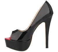 QIANKUN Sexy Open Toe Platform Women High Heels Super High Patent Leather High Heels Shoes Red Wedding Stilettos-Black,37