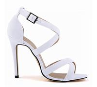 QIANKUN Stiletto Ladies High Heels Ankle Cross Strap Sandals Ladies Ladies Pointed Toe High Heels Party-white,9