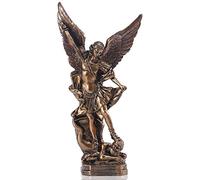 QIANLING 12.5" San Miguel Archangel Statue, St Michael Statue Bronze Plated Resin St Michael the Archangel Victorious Over Satan Collection, Suitable for Collection or Decoration