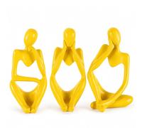 QIANLING 3 Pieces Abstract Thinker Statue and Sculptures The Thinking Figurine Ornaments Minimalist Art Bookcase Coffee Table Home Office Desk Table Top Living Room Decor Figure (Yellow)
