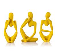 QIANLING 3 Pieces Abstract Thinker Statue and Sculptures The Thinking Figurine Ornaments Minimalist Art Bookcase Coffee Table Home Office Desk Table Top Living Room Decor Figure (Yellow)