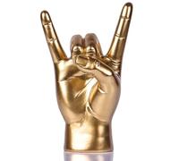 QIANLING 7.7" Gold Resin Rock On Hand Gesture Statue - Rock Culture Music Lovers' Decorative Tabletop Sculpture for Bookshelf, Desk & Mantel Decor in Home or Office, Modern Symbolic Figurine