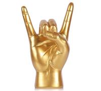 QIANLING 7.7" Resin Gold Rock On Hand Gesture Statue - Rock Culture Music Lovers' Decorative Tabletop Sculpture for Bookshelf, Desk & Mantel Decor in Home or Office, Modern Symbolic Figurine