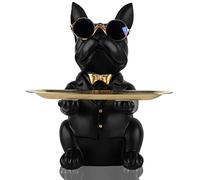 QIANLING Modern Decor Resin Bulldog Tray Statue Piggy Bank Tray Storage Entrance Key Holder Candy Jewelry Earrings Tray Suitable for Home Decor Modern Art Dining Table Decor Office Small Object Tray