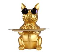 QIANLING Modern Decor Resin Gold Bulldog Tray Statue Tray Storage Key Holder Candy Jewelry Earrings Tray Suitable for Home Decor Modern Art Dining Table Decor Office Small Object Tray (Golden Yellow)