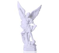 QIANLING San Miguel Arcangel Statue Saint Michael Statue Resin Religion Saint Michael the Archangel Victory Over Satan Collectible Figurine Suitable for Collection or Decoration White 31.5cm