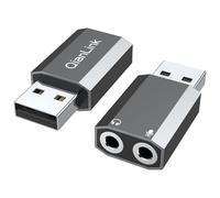 QianLink USB to 3.5mm Audio Adapter (2-Pack),External Stereo Sound Card with Dual TRS 3-Pole 3.5mm Headphone and Microphone Jack for PS4/PS5/PC/Laptop, Built-in Chip Mic-Supported Headphone Adapter