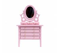 Qianly 1:12 Scale Wooden Dollhouse Vanity Table Freestanding Miniature Vanity with Turned Legs and Gold Knobs Stylish for Craft Scenes, Pink