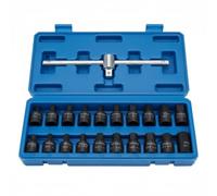 Qianly 1 Piece Automotive Drain Socket Oil Plug Socket Wrench Set Drain Plug Removal Tool Kit CR- with Multiple Plug Profiles in Hard Case Suitable for Vehicle Service Routine Maintenance Garage Work