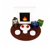 Qianly 10 Pieces Dollhouse Fireplace Set | Molded Resin Construction, Miniature Holiday Display, Flame Effect, Miniature Living Room Set, for Dollhouses, DIY Crafters, Brown