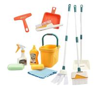 Qianly 12 Pieces Broom Set Kids Cleaning Set With Mop Dustpan Bucket Spray Bottle Construction For Pretend Play And Skill Building suitable for gift giving home playroom preschool classroom