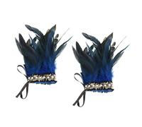 Qianly 2 Pieces Wrist Cuffs Artificial Feather Bracelets Sleeves Steampunk Gothic for Party Carnival Rave Latin Dance Wear Stage Performance, blue