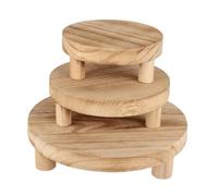 Qianly 3Pcs Round Wood Stool Pedestal Stand Small Planter Tray Multipurpose Rustic Serving Stand for Vases Decorative, Light Brown