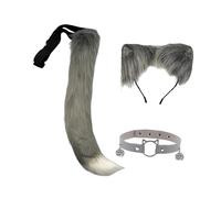 Qianly 3x Cat Ears and Tail Set Costume Accessories for Carnival Stage Performance, Gray White