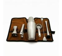 Qianly 7 Pieces Bar Tool Set with Roll-up Pouch Professional Roll-up Bartender Bag Portable Bartending Kit for Mixologists, Boston Etched Diamond Pattern Cocktail Shaker Set, 7-Piece, No Base